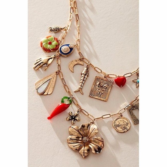 Free People Maxamillion Charm Necklace Flower Power One Size - Picture 7 of 15